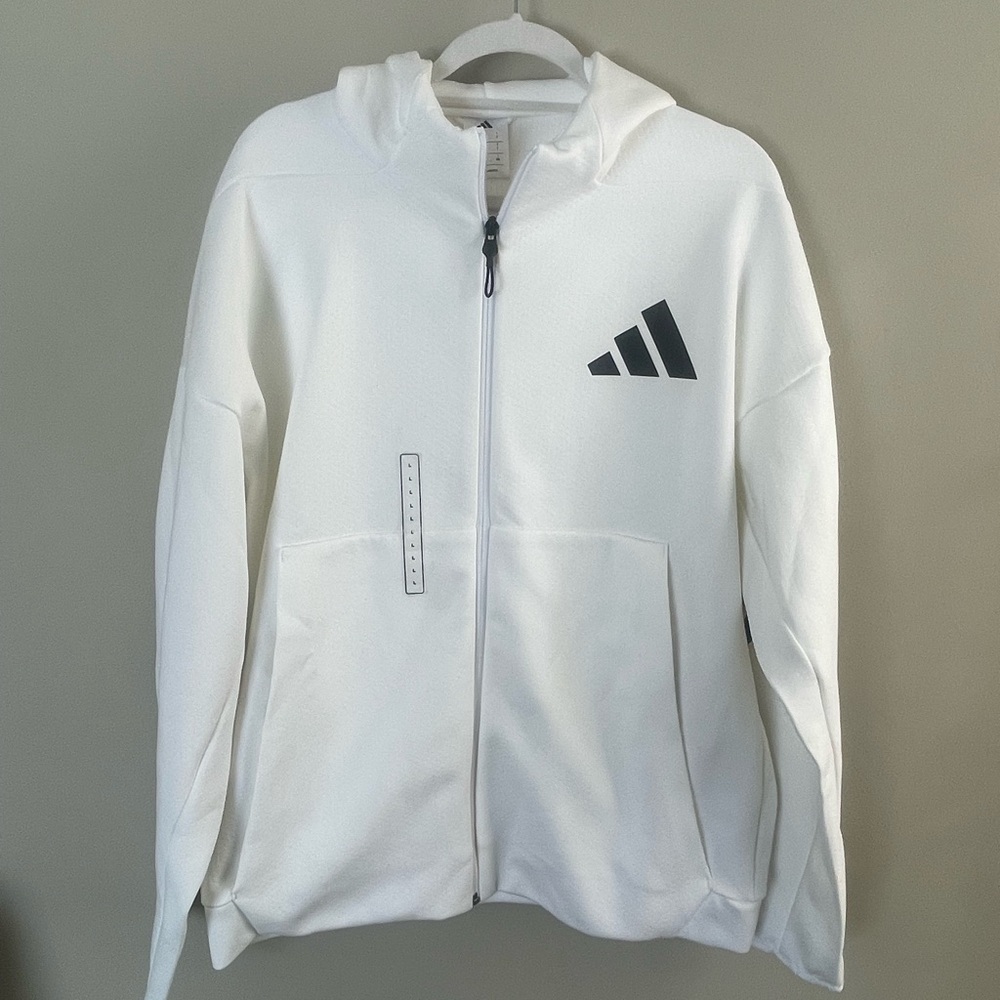 Adidas White Track Top with Black Accents